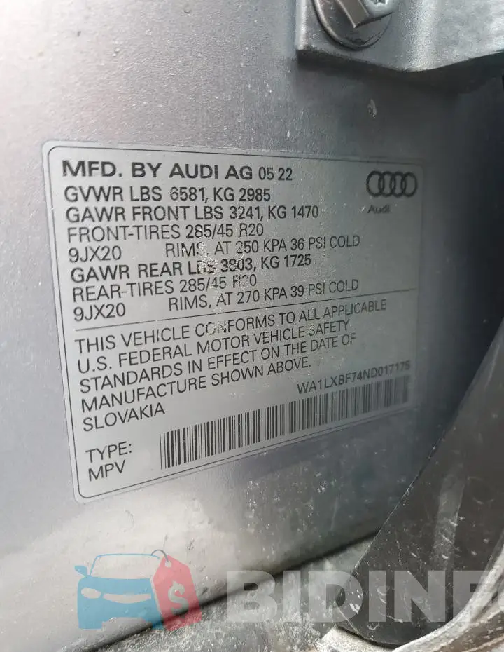 WA1LXBF74ND017175 Photo# 14