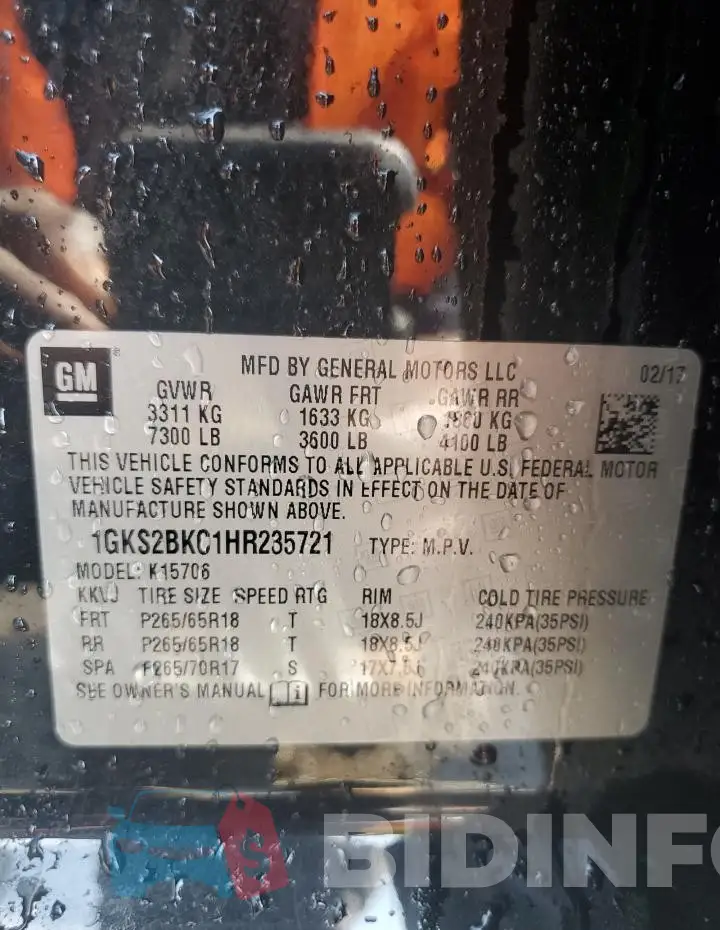 1GKS2BKC1HR235721 Photo# 13