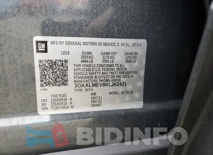 3GKALMEV8KL263421 Photo# 13