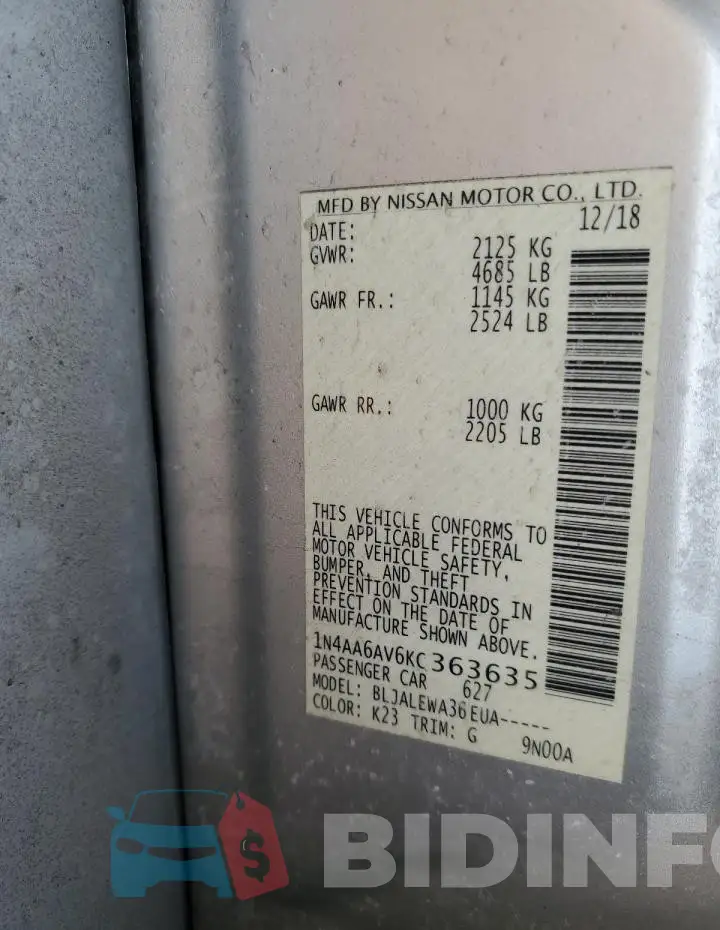 1N4AA6AV6KC363635 Photo# 12