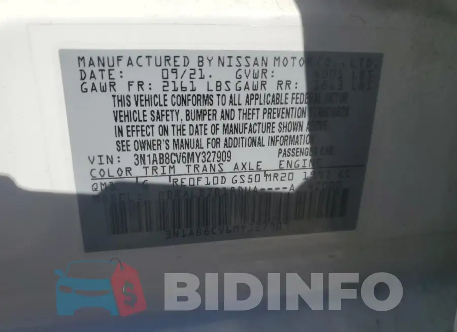 3N1AB8CV6MY327909 Photo# 12