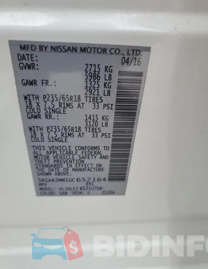 5N1AR2MM1GC652164 Photo# 13