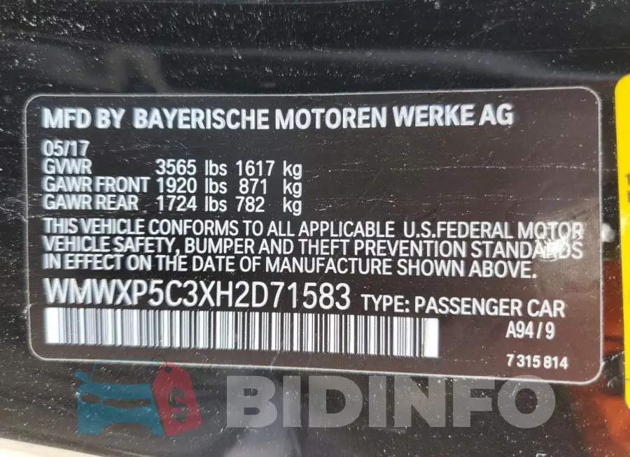 WMWXP5C3XH2D71583 Photo# 13