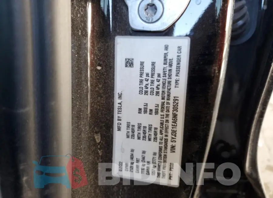 5YJ3E1EA6NF305291 Photo# 12