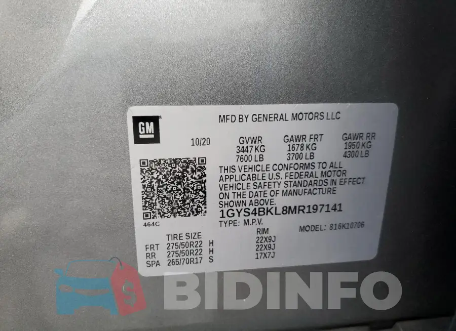 1GYS4BKL8MR197141 Photo# 13
