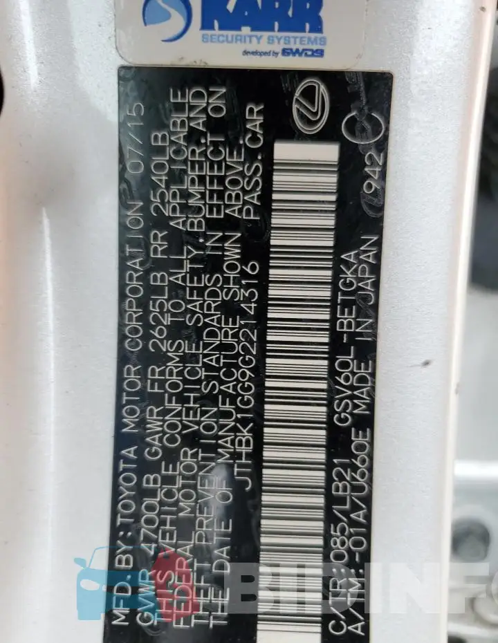 JTHBK1GG9G2214316 Photo# 12