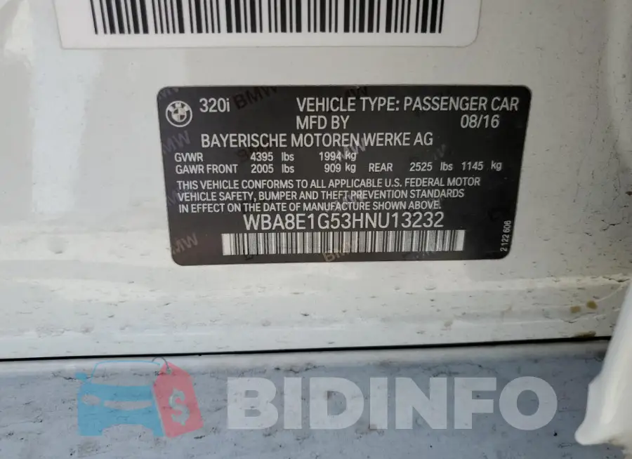 WBA8E1G53HNU13232 Photo# 12