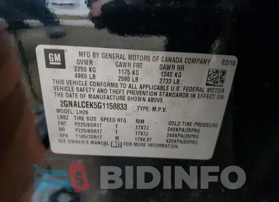 2GNALCEK5G1158833 Photo# 13