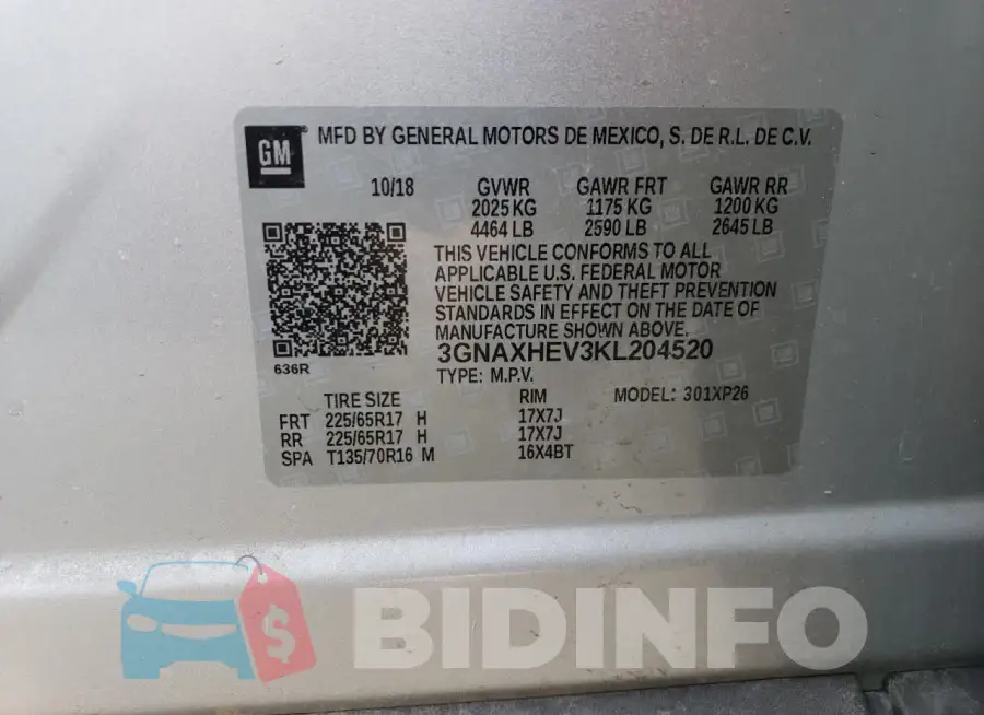 3GNAXHEV3KL204520 Photo# 13