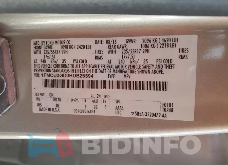 1FMCU0GD0HUB26594 Photo# 14