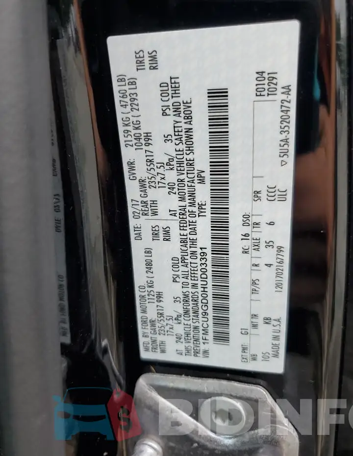 1FMCU9GD0HUD03391 Photo# 13