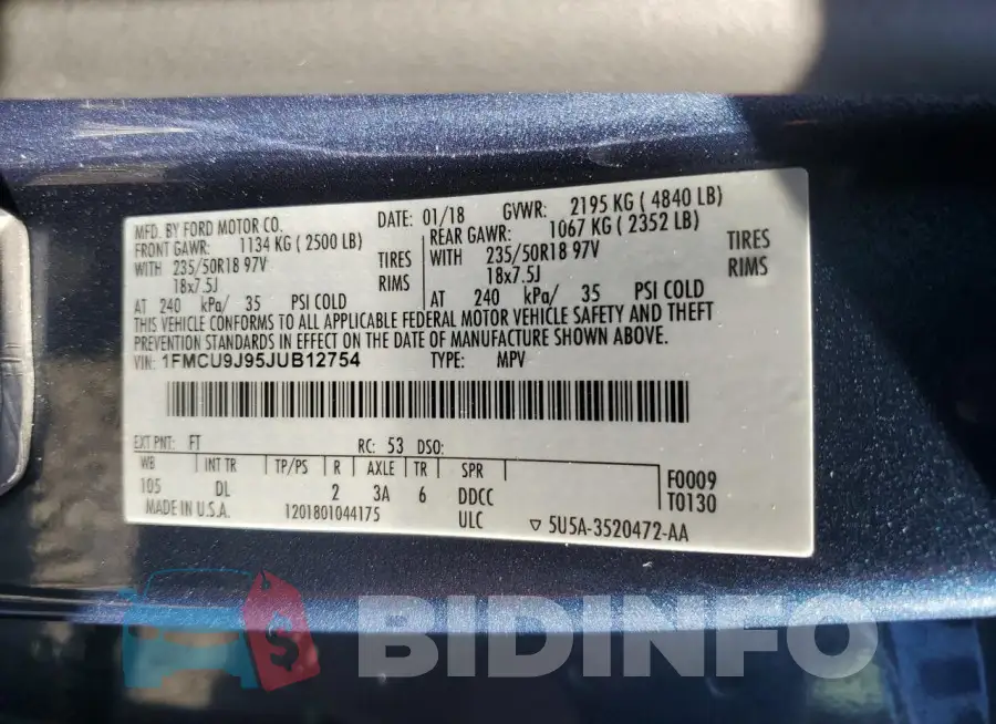 1FMCU9J95JUB12754 Photo# 12