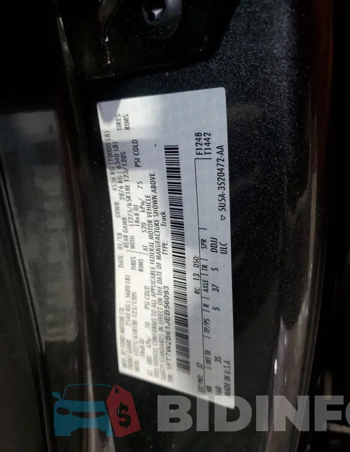 1FT7W2B61JEB56093 Photo# 12