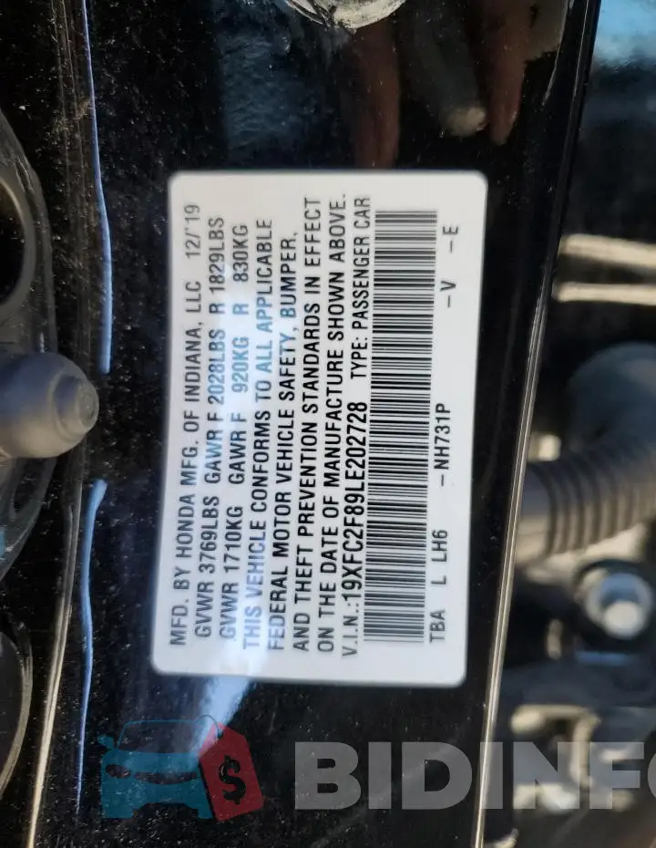 19XFC2F89LE202728 Photo# 13