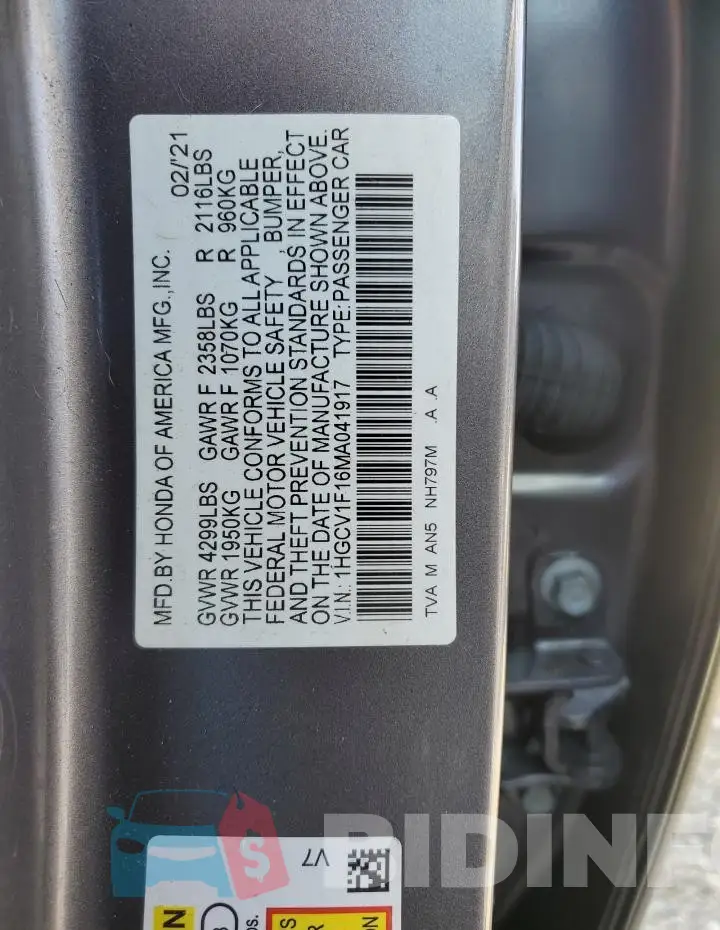 1HGCV1F16MA041917 Photo# 13