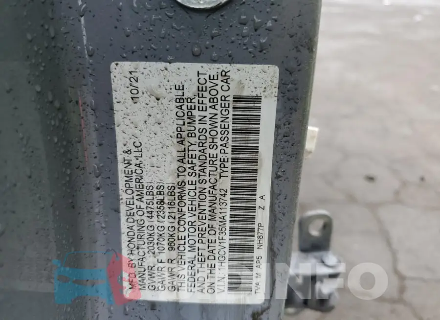 1HGCV1F35MA113742 Photo# 12