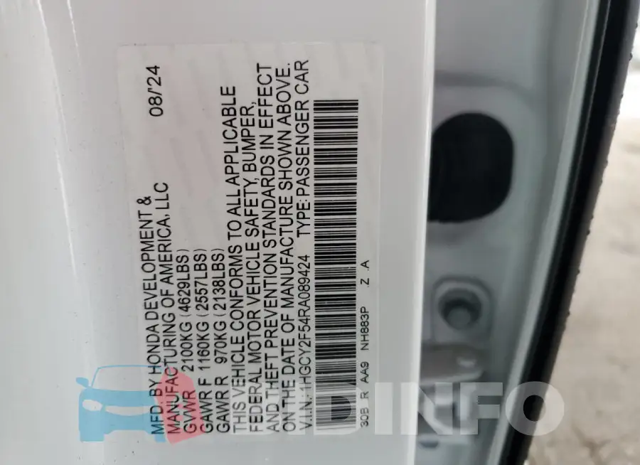 1HGCY2F54RA089424 Photo# 12