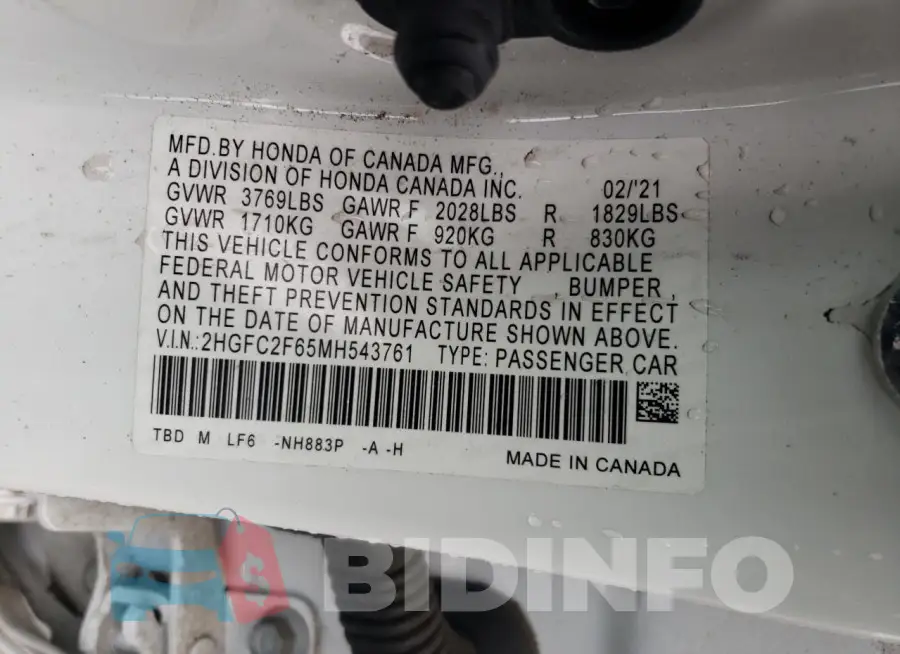2HGFC2F65MH543761 Photo# 12