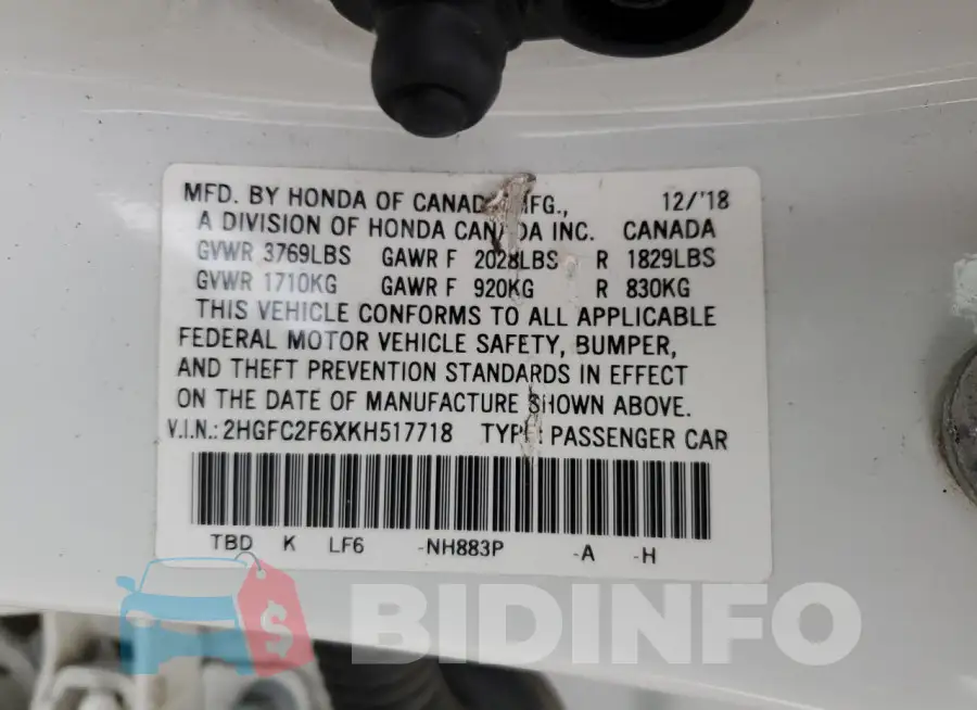 2HGFC2F6XKH517718 Photo# 12