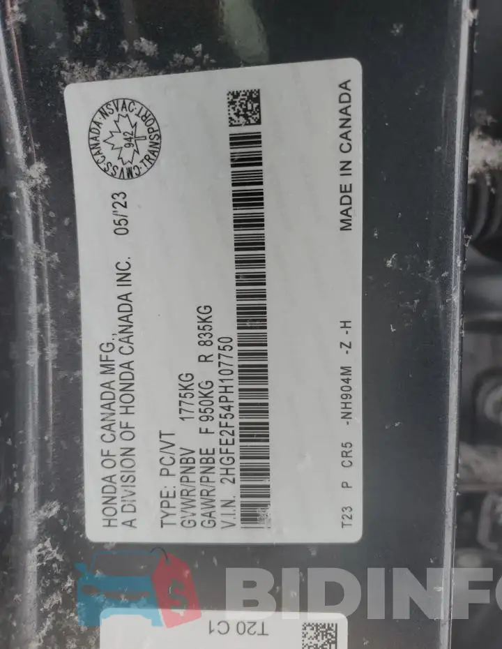 2HGFE2F54PH107750 Photo# 12