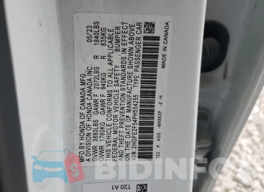 2HGFE2F54PH554255 Photo# 12