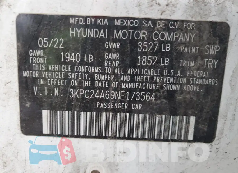 3KPC24A69NE173564 Photo# 12