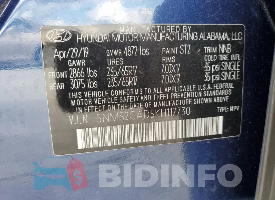 5NMS2CAD5KH117730 Photo# 13
