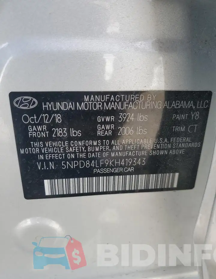 5NPD84LF9KH419343 Photo# 12