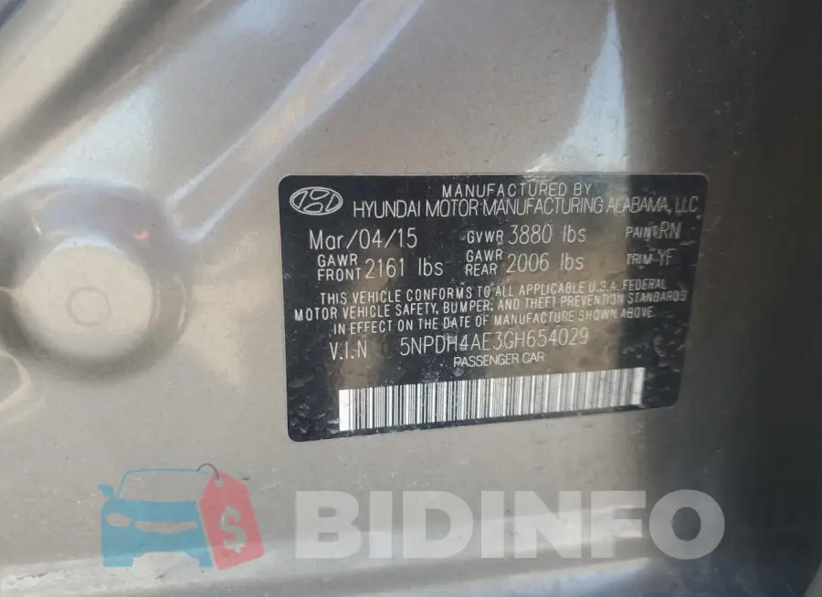 5NPDH4AE3GH654029 Photo# 12