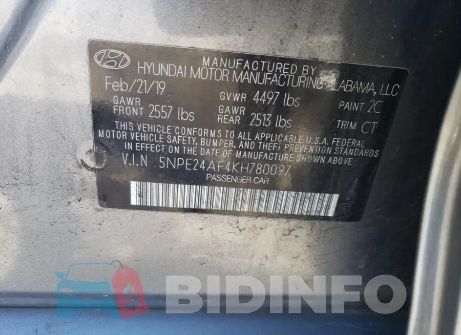 5NPE24AF4KH780097 Photo# 12