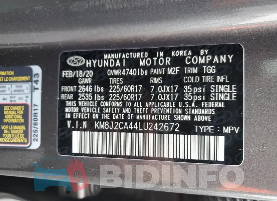 KM8J2CA44LU242672 Photo# 14