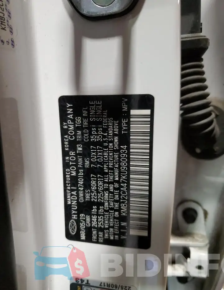 KM8J2CA47KU980934 Photo# 14