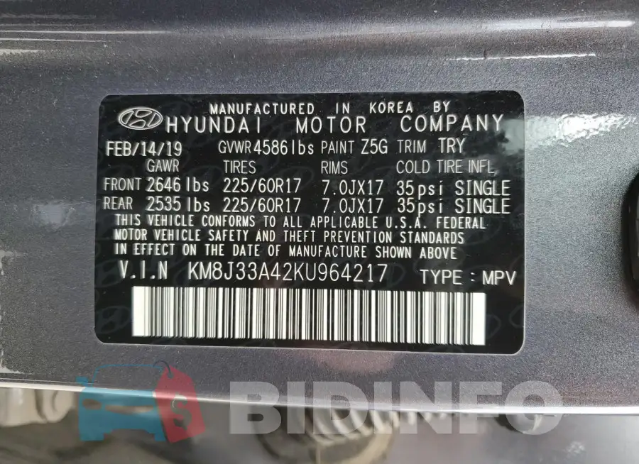 KM8J33A42KU964217 Photo# 13