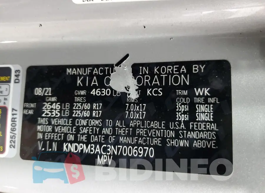KNDPM3AC3N7006970 Photo# 13