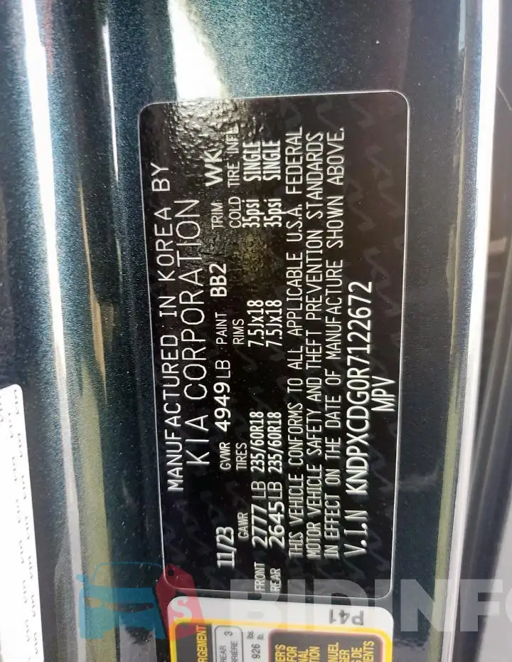 KNDPXCDG0R7122672 Photo# 13