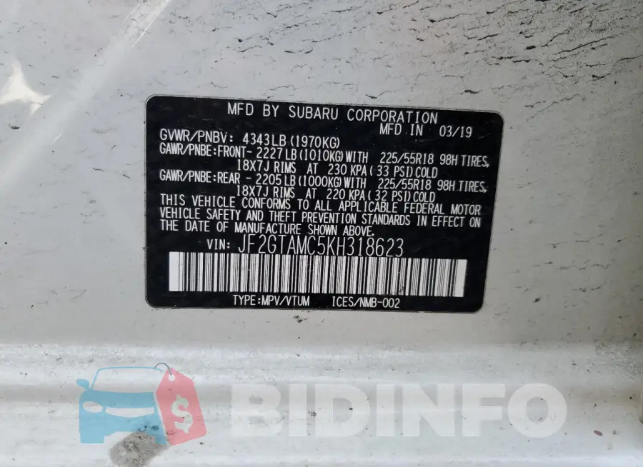 JF2GTAMC5KH318623 Photo# 12