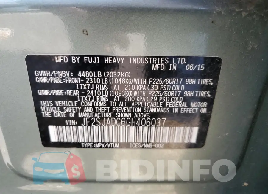 JF2SJADC6GH406037 Photo# 13
