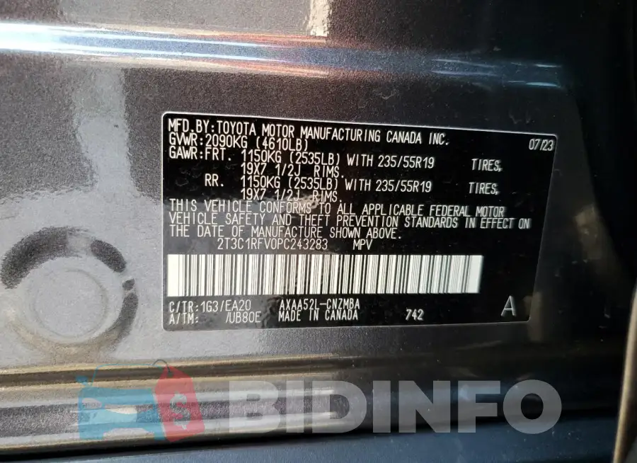 2T3C1RFV0PC243283 Photo# 14
