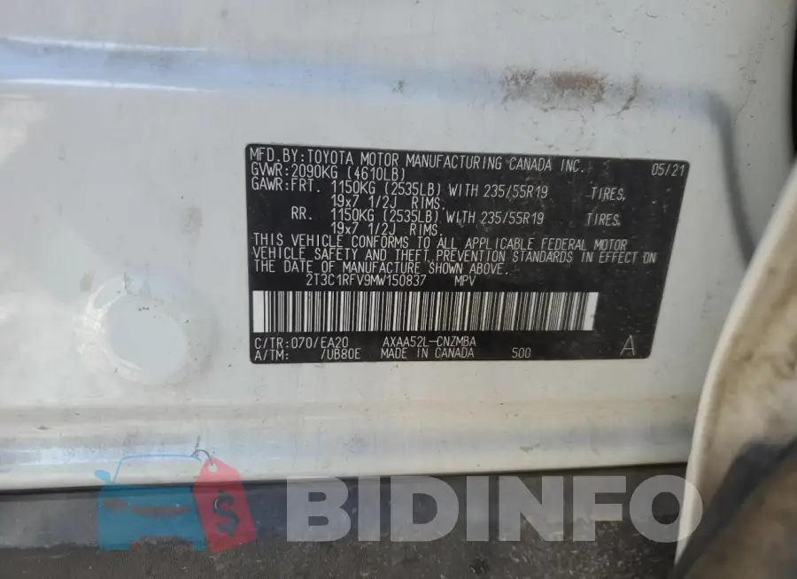 2T3C1RFV9MW150837 Photo# 14
