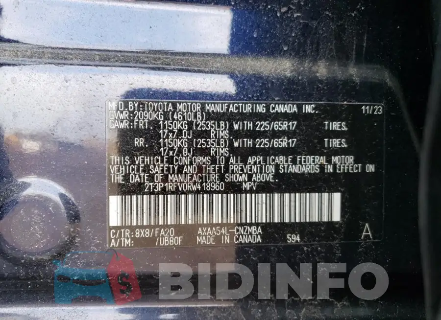 2T3P1RFV0RW418960 Photo# 12