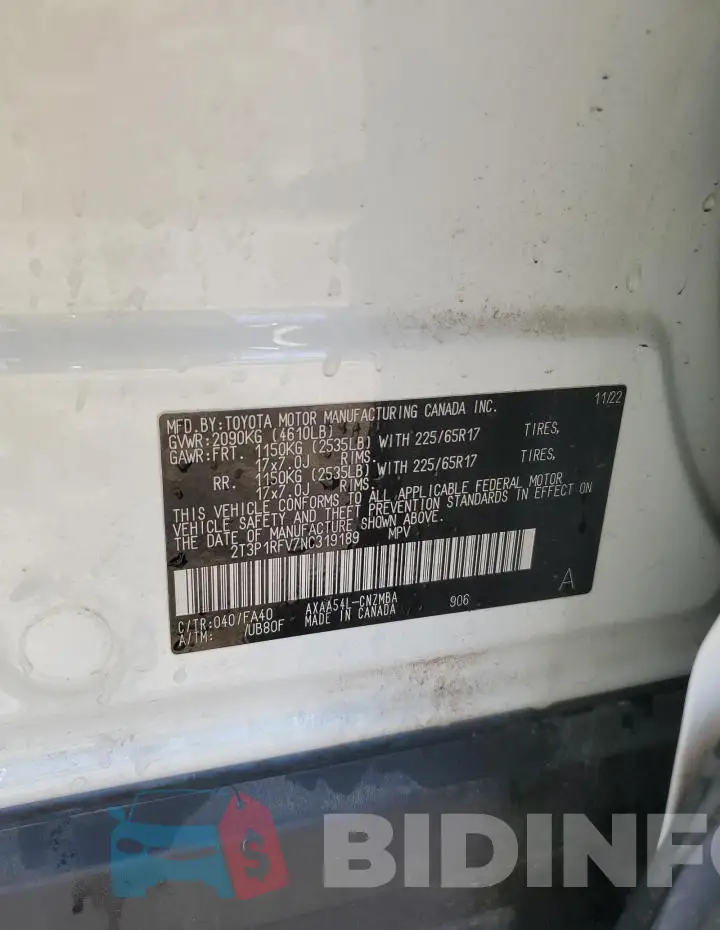 2T3P1RFV7NC319189 Photo# 13