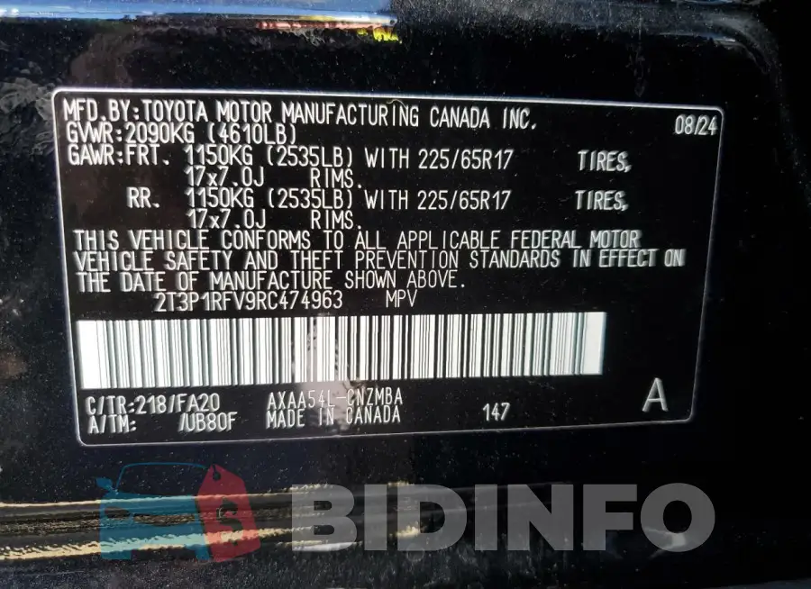 2T3P1RFV9RC474963 Photo# 13