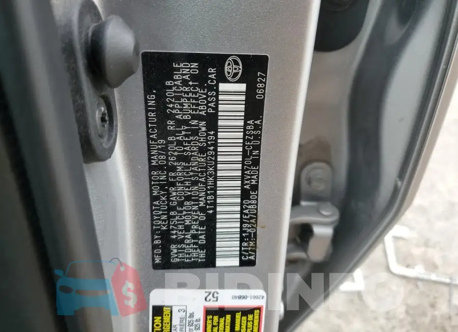 4T1B11HK3KU294194 Photo# 13
