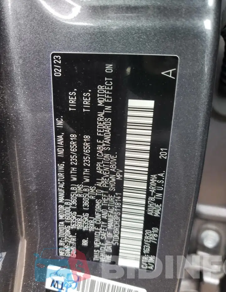 5TDKBRCH3PS118141 Photo# 13