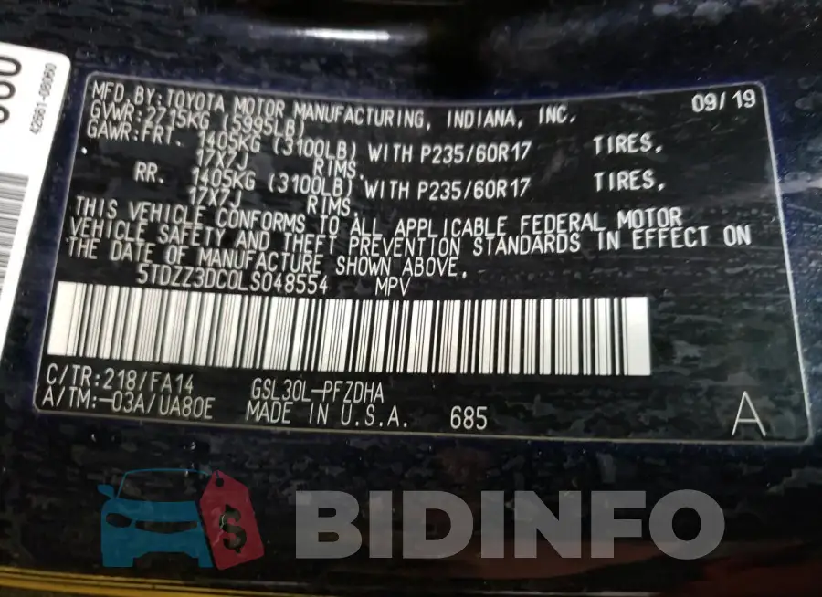 5TDZZ3DC0LS048554 Photo# 13