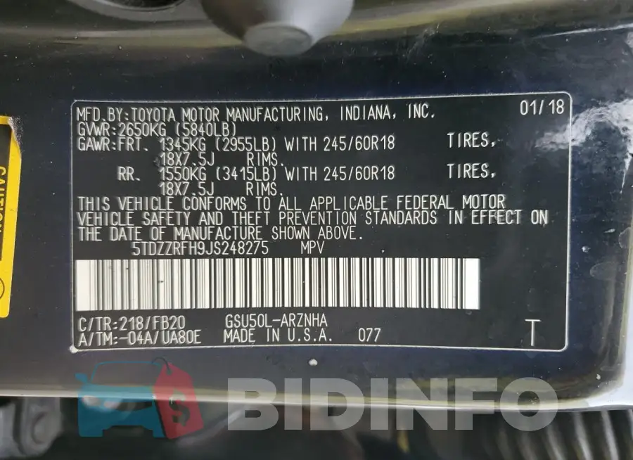 5TDZZRFH9JS248275 Photo# 12