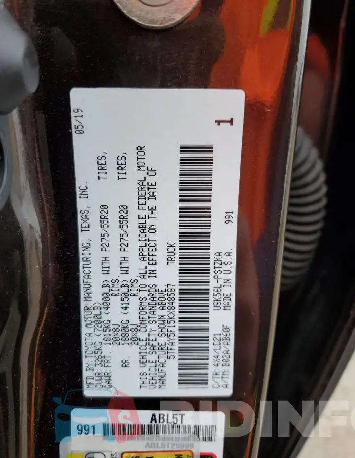 5TFAY5F15KX848587 Photo# 12