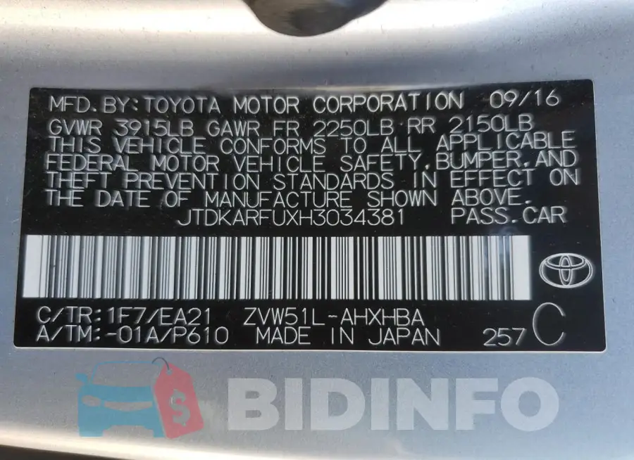 JTDKARFUXH3034381 Photo# 12