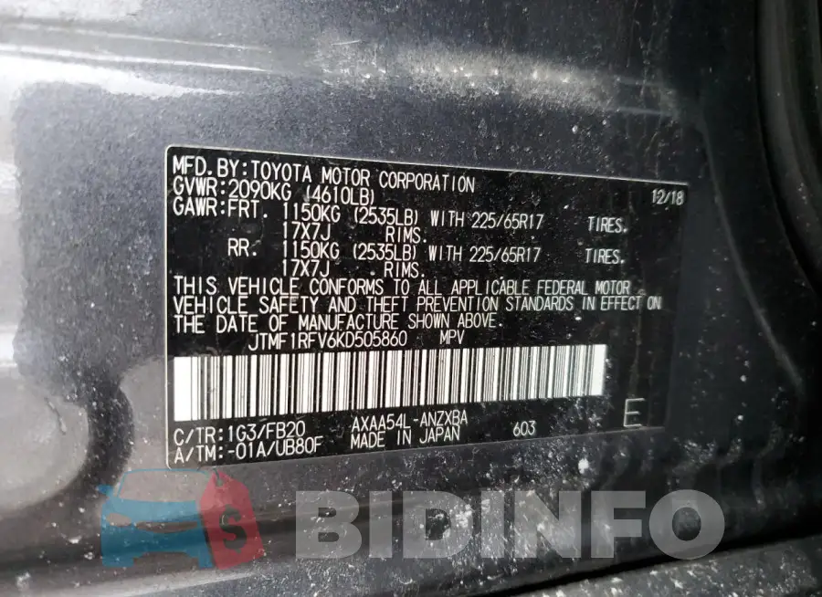 JTMF1RFV6KD505860 Photo# 13