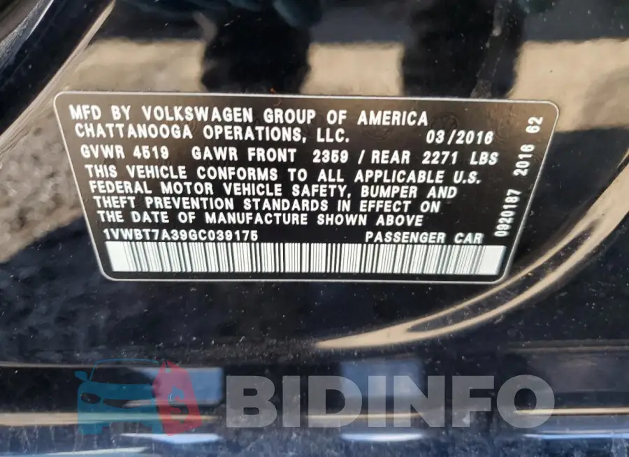 1VWBT7A39GC039175 Photo# 12